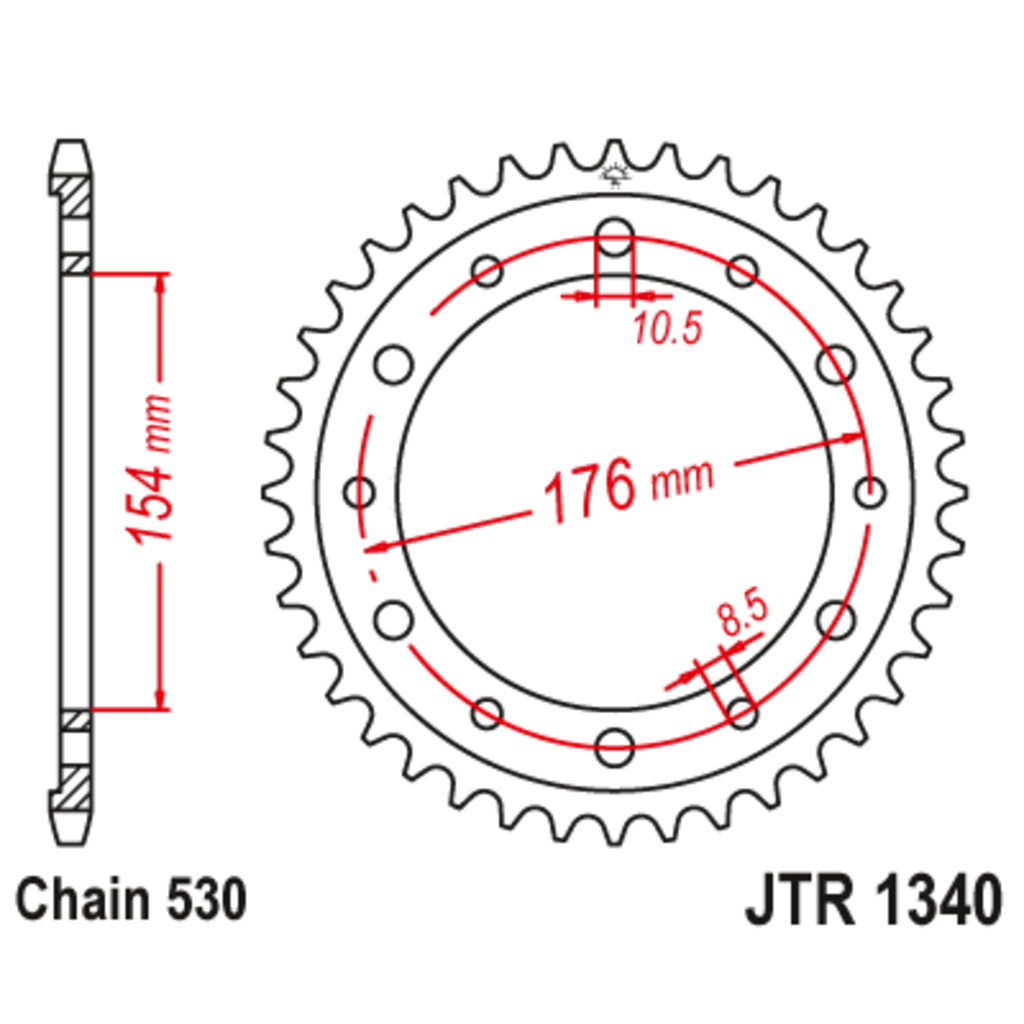 JT Звезда задняя (ведомая),(сталь) JT 1340.44ZBK