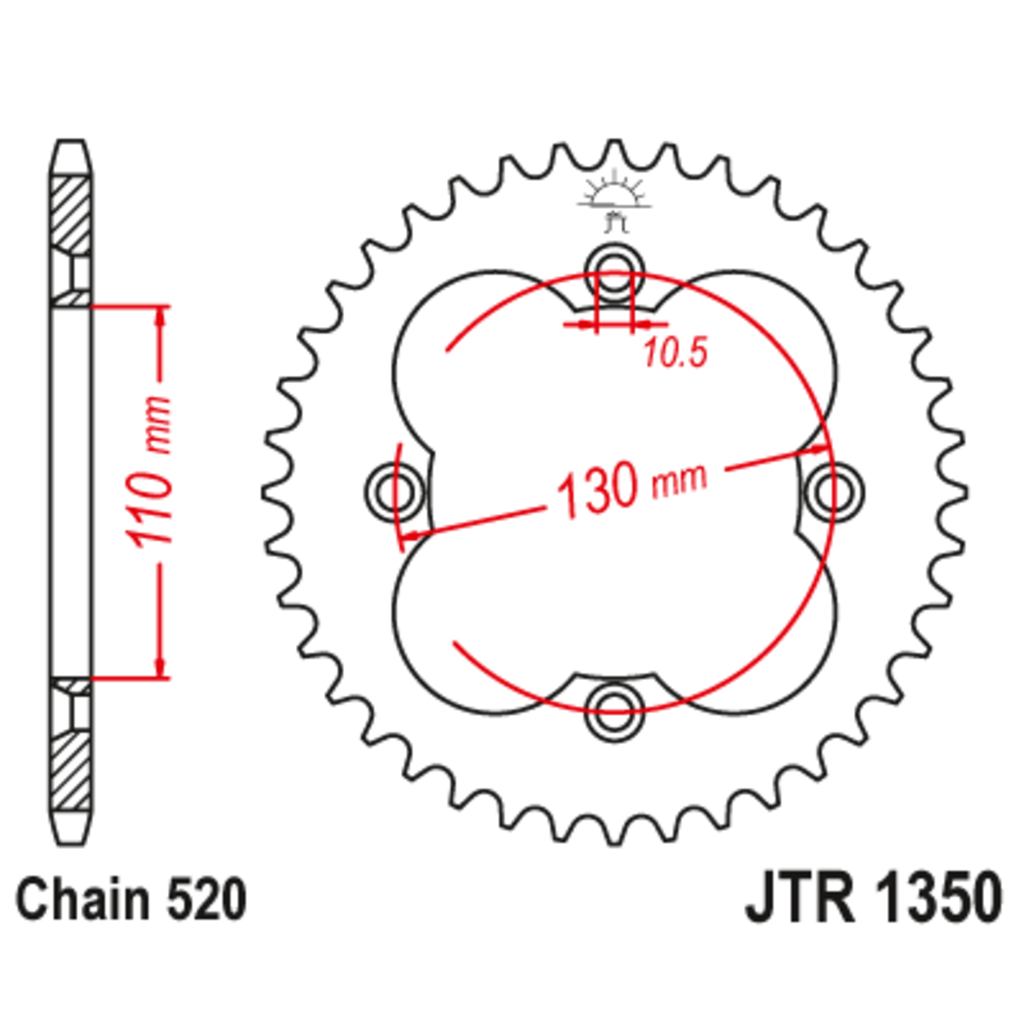 Звезда задняя (ведомая),(сталь) JT 1350.38