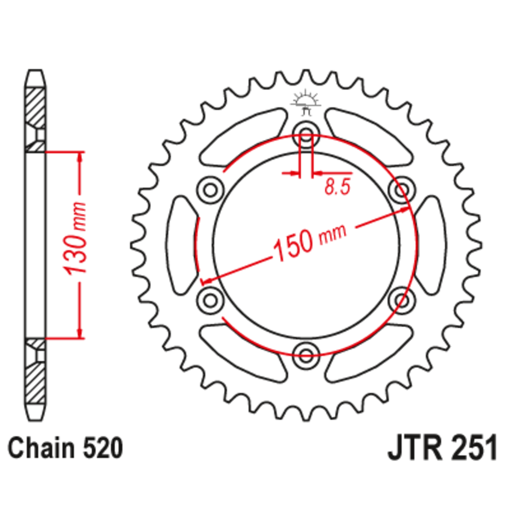 JT Звезда задняя (ведомая),(сталь) JT 251.50SC JT Звезда задняя (ведомая),(сталь) JT 251.50SC