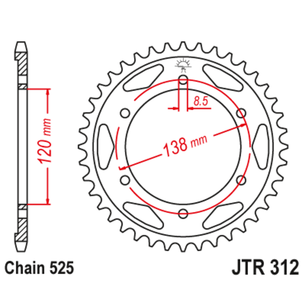 Звезда задняя (ведомая),(сталь) JT 312.38