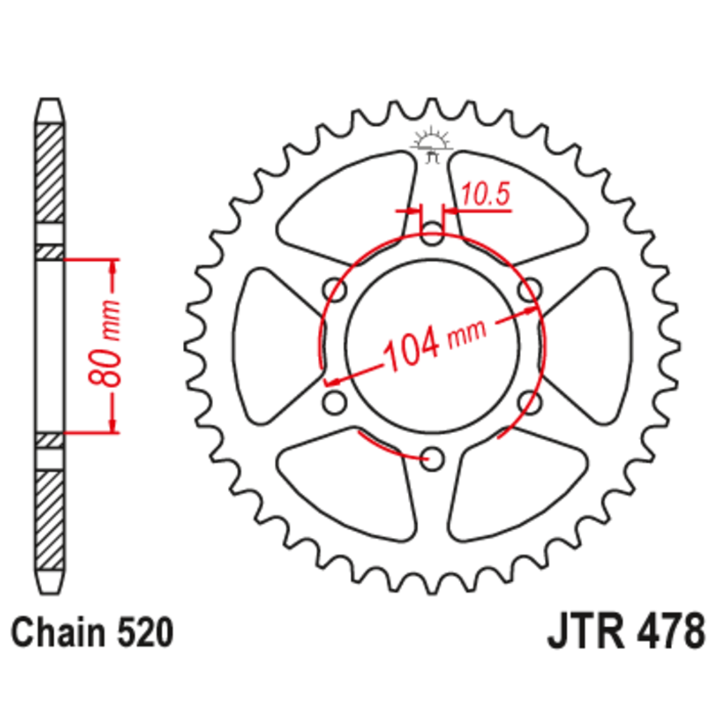 JT Звезда задняя (ведомая),(сталь) JT 478.42