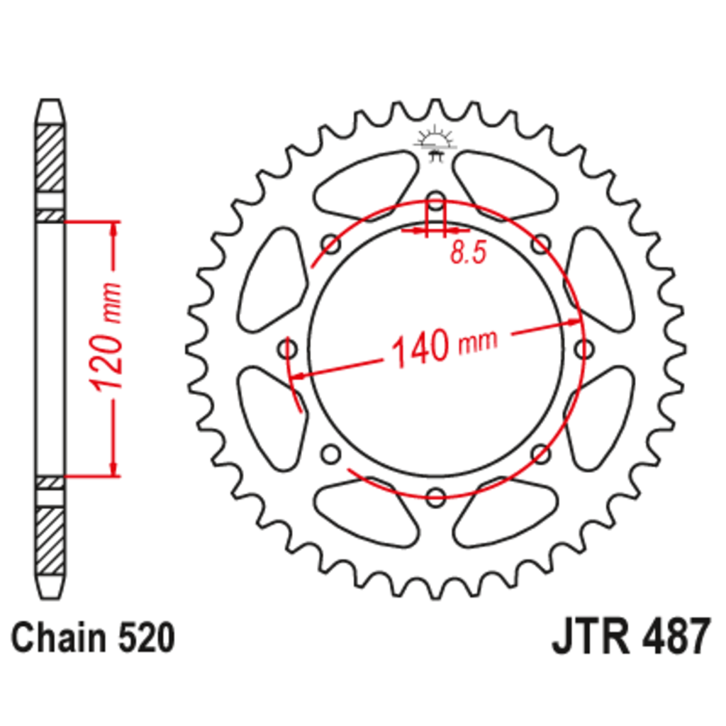 Звезда задняя (ведомая),(сталь) JT 487.43