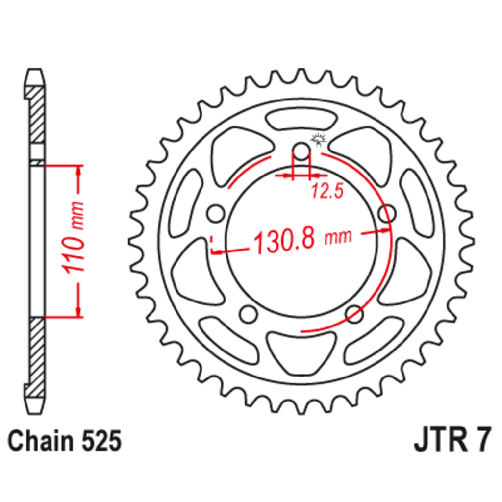 Звезда задняя (ведомая),(сталь) JT 7.44ZBK